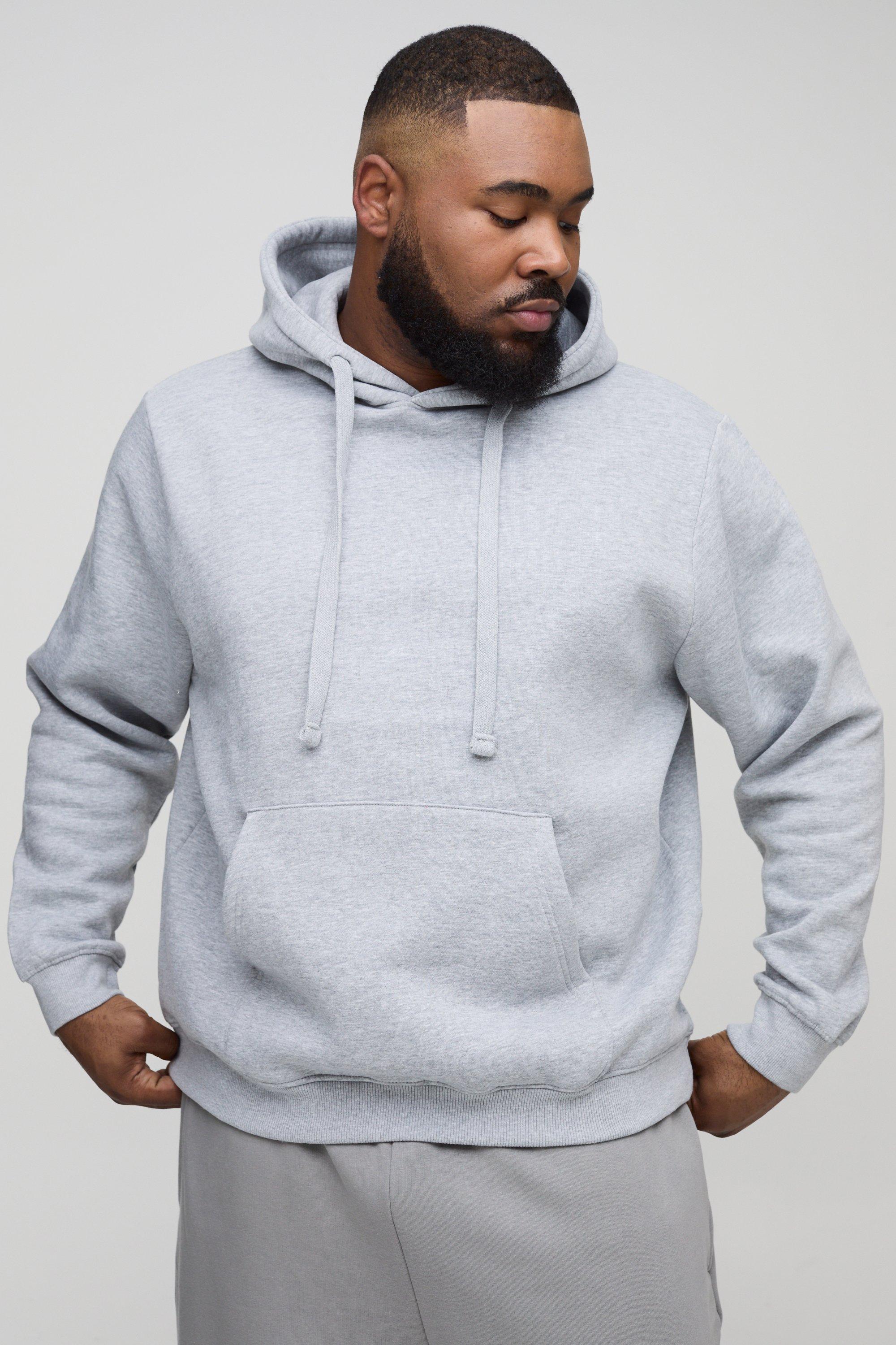 Mens Plus Basic Hoodie In Grey Marl, Grey